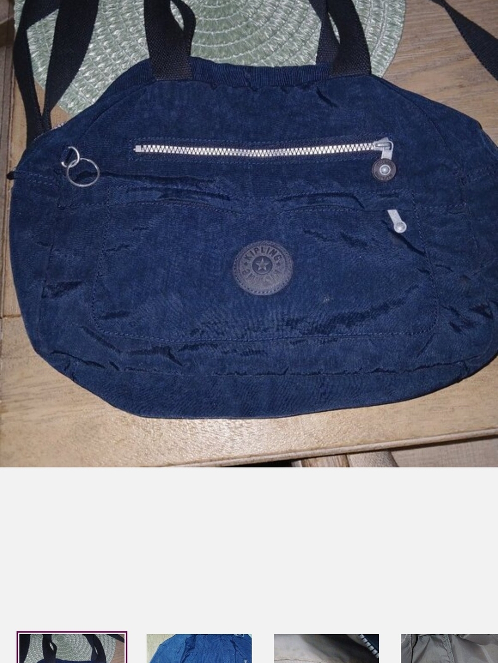Kipling Art Tote Dark Blue Shoulder Bag with Front Zip Pocket